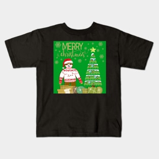 Cute Little Christmas Sloth wearing an ugly Christmas Sweater and Hat Kids T-Shirt